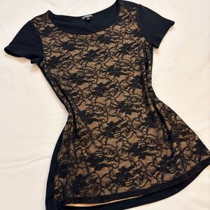 Express Black and Tan Lace Shirt- XS